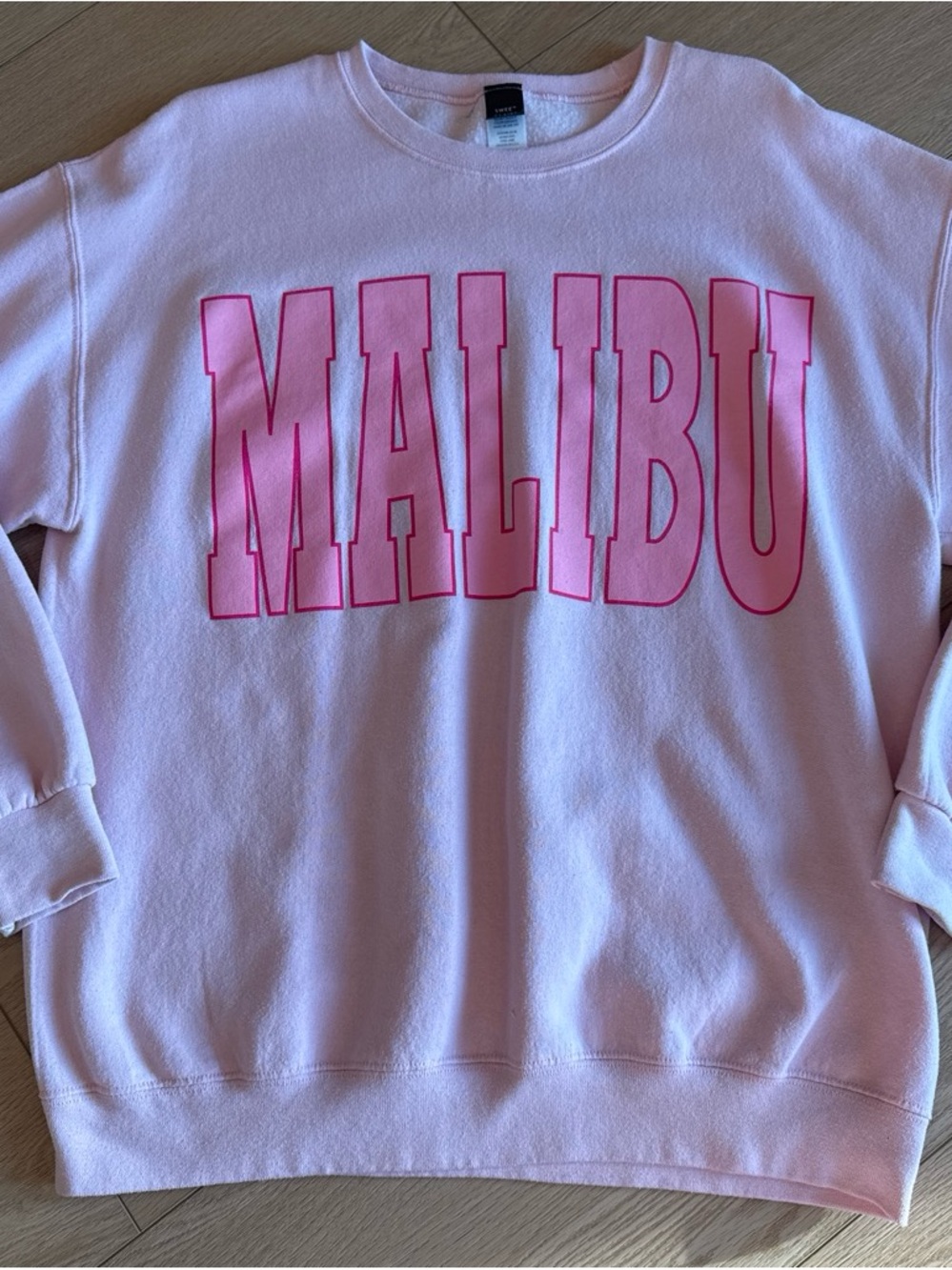 Sweet Claire Light Pink 'MALIBU' Crewneck Sweatshirt with Hot Pink Print